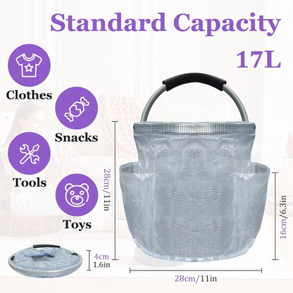 17L Cleaning Caddy with Handle and 6 Pockets, Foldable Cleaning Supply Caddy, Portable Shower Caddy in 600D Oxford Fabric, Multifunctional Storage Basket for Camping, Gardening, Black