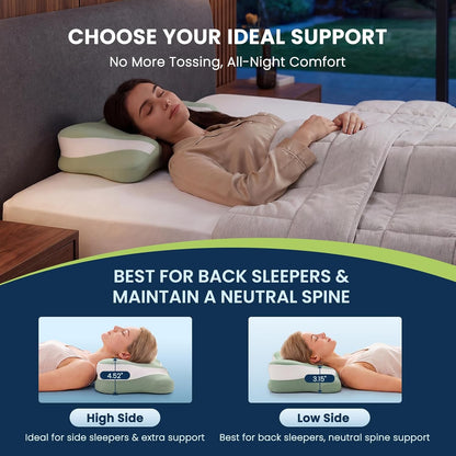 Sweetcrispy Cervical Pillow for Neck and Shoulder - Ergonomic Memory Foam Pillows, Contour Side Sleeper for Adults, Cooling Orthopedic Neck Support for Back Stomach Sleepers, White