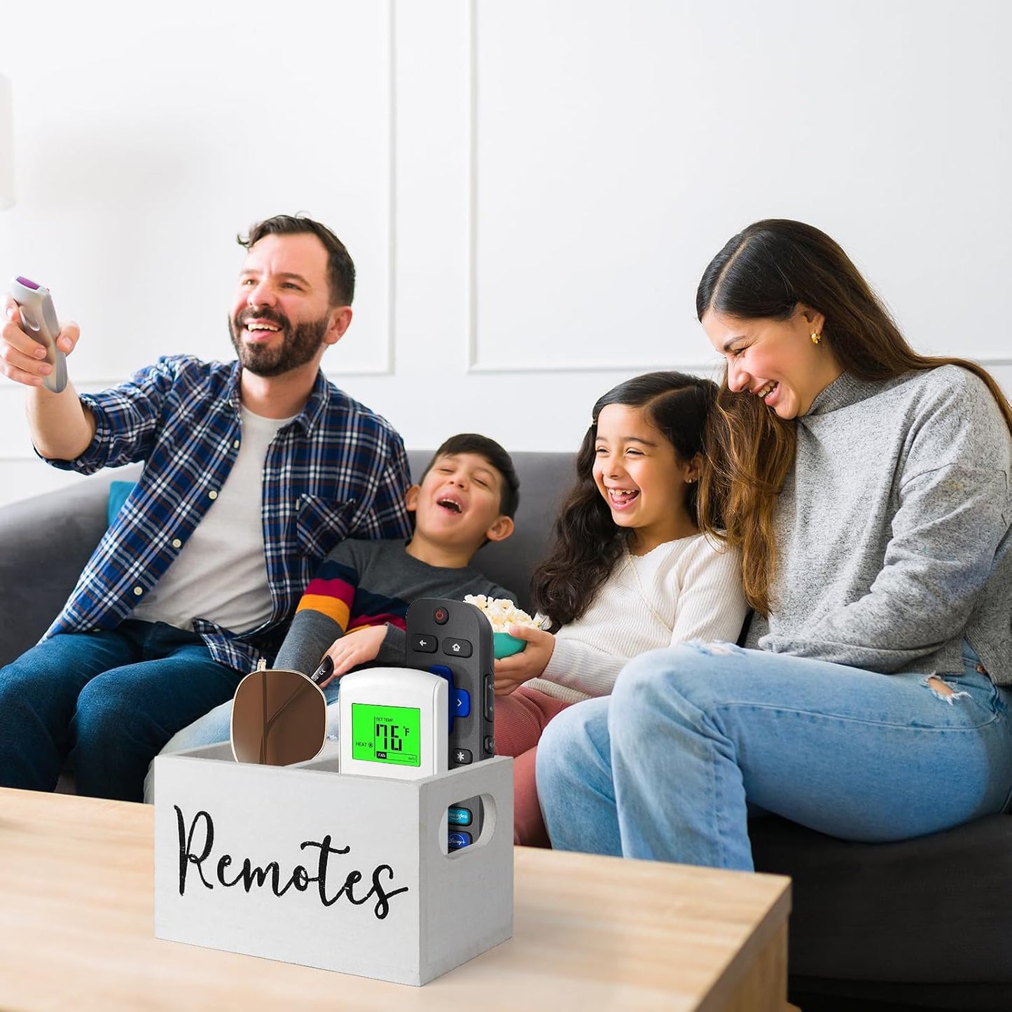 360° Rotating Remote Control Holder, Wooden TV Remote Holder for Table, Desk Organizer Caddy Media Storage Box for Living Room,Nightstand,Couch (Black)