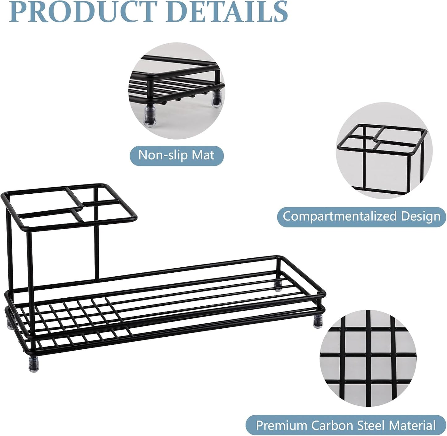 Toothbrush Holders Toothpaste Organizer Bathroom Accessories, Matte Black | Carbon Steel, 4 Slots, Removable Drip Tray, Easy to Clean, Electric Toothbrush Storage, for Countertop, Shower, Sink
