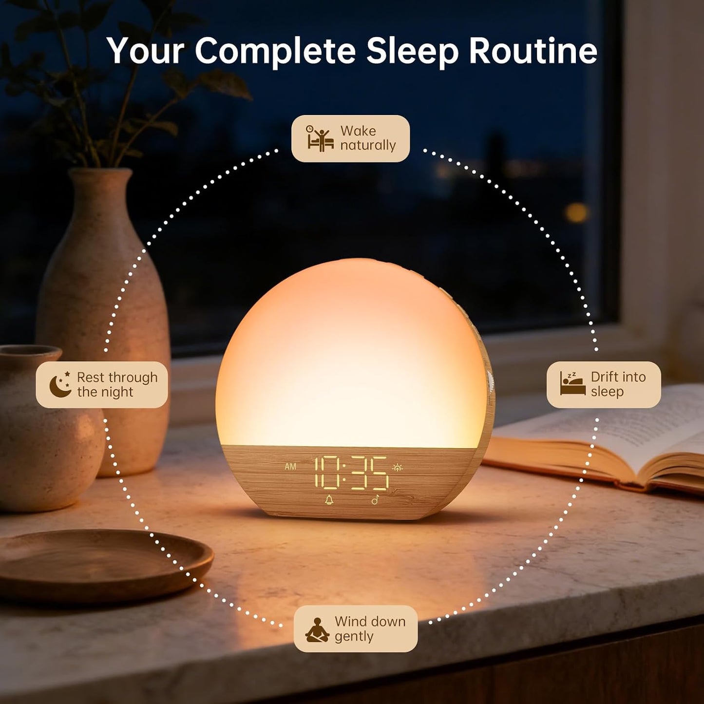 Sunrise Alarm Clock with Sound Machine: Gradual Wake Up Light with Sunrise Simulation - White Noise Machine with Bluetooth Speaker for Sleeping - Dimmable Night Light for Adults Kids Baby Bedroom