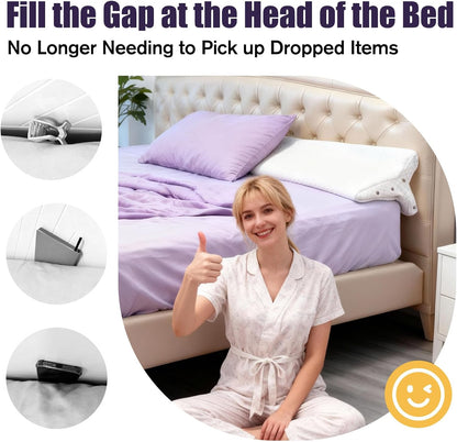 JZHLLA Triangle Bed Gap Filler Queen High Density Foam Headboard Gap Filler Pillow with 2 PCS Pockets and Removable Washable Cover, Prevent Items from Falling