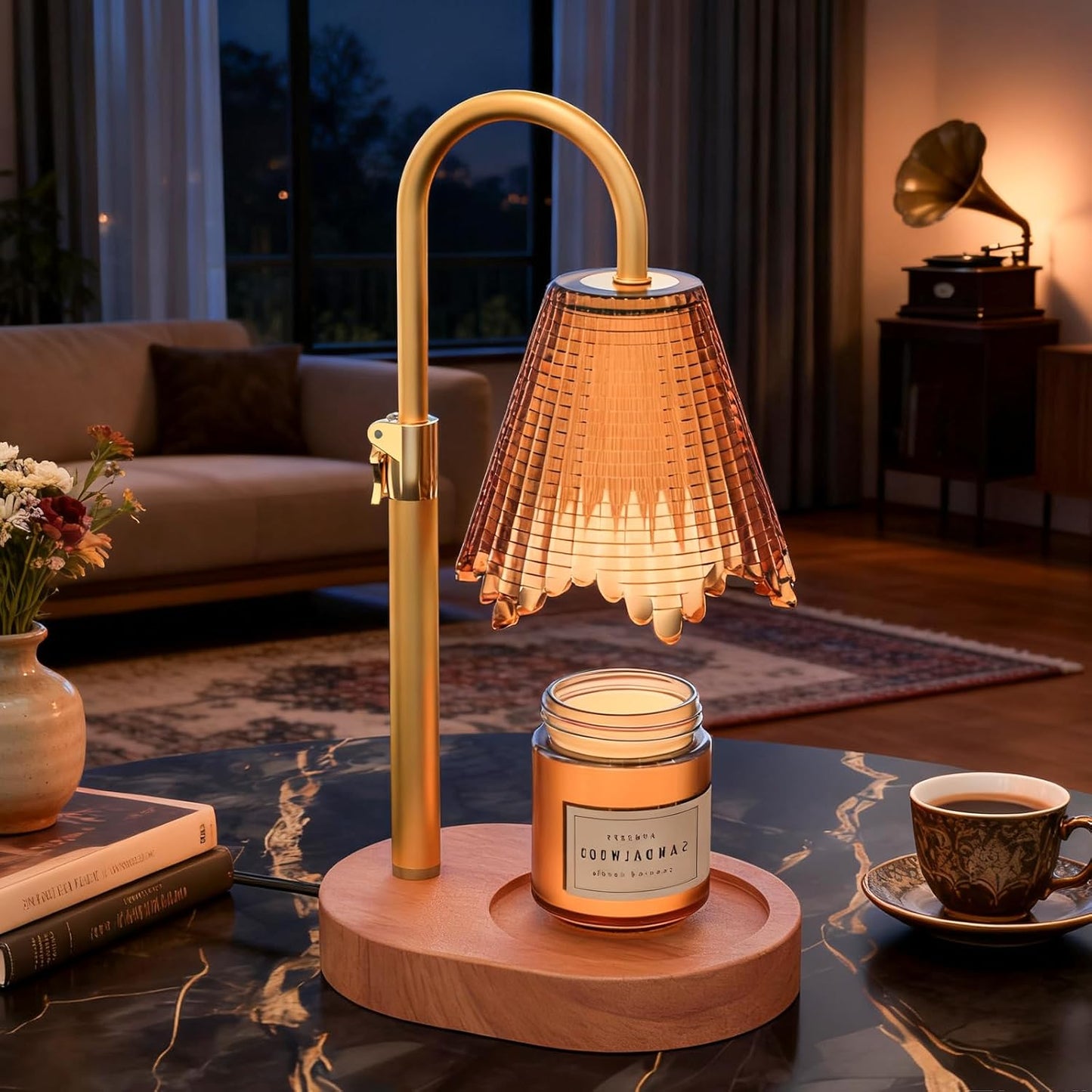 Flower Candle Warmer Lamp,Adjustable Timer & Dimmer(Black2) | Adjustable height fits jars. Timer & dimmer safe melt. 2 bulbs & heat-proof base. Perfect for bedroom, office, or gifting.