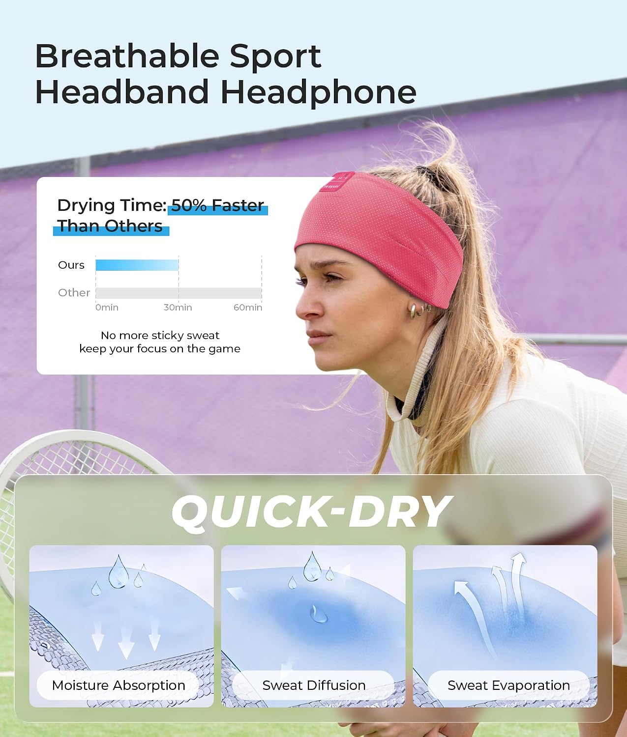ink-topoint Sleep Headphones Bluetooth Headband, Wireless Sports Earphones | Sleeping Headphone for Side Sleepers with HD Stereo Speakers Breathable Headbands for Running, Yoga, Travel, Women&Men