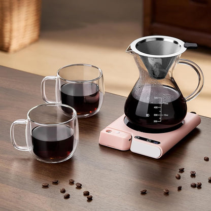 Mug Warmer with 4-Hour Auto Shut Off, 3 Temperature Settings, Frosted Black Rectangular Electric Beverage Heater, Borosilicate Glass Panel, 54-Inch Cord, Coffee Warmer for Desk, Tea Warmer