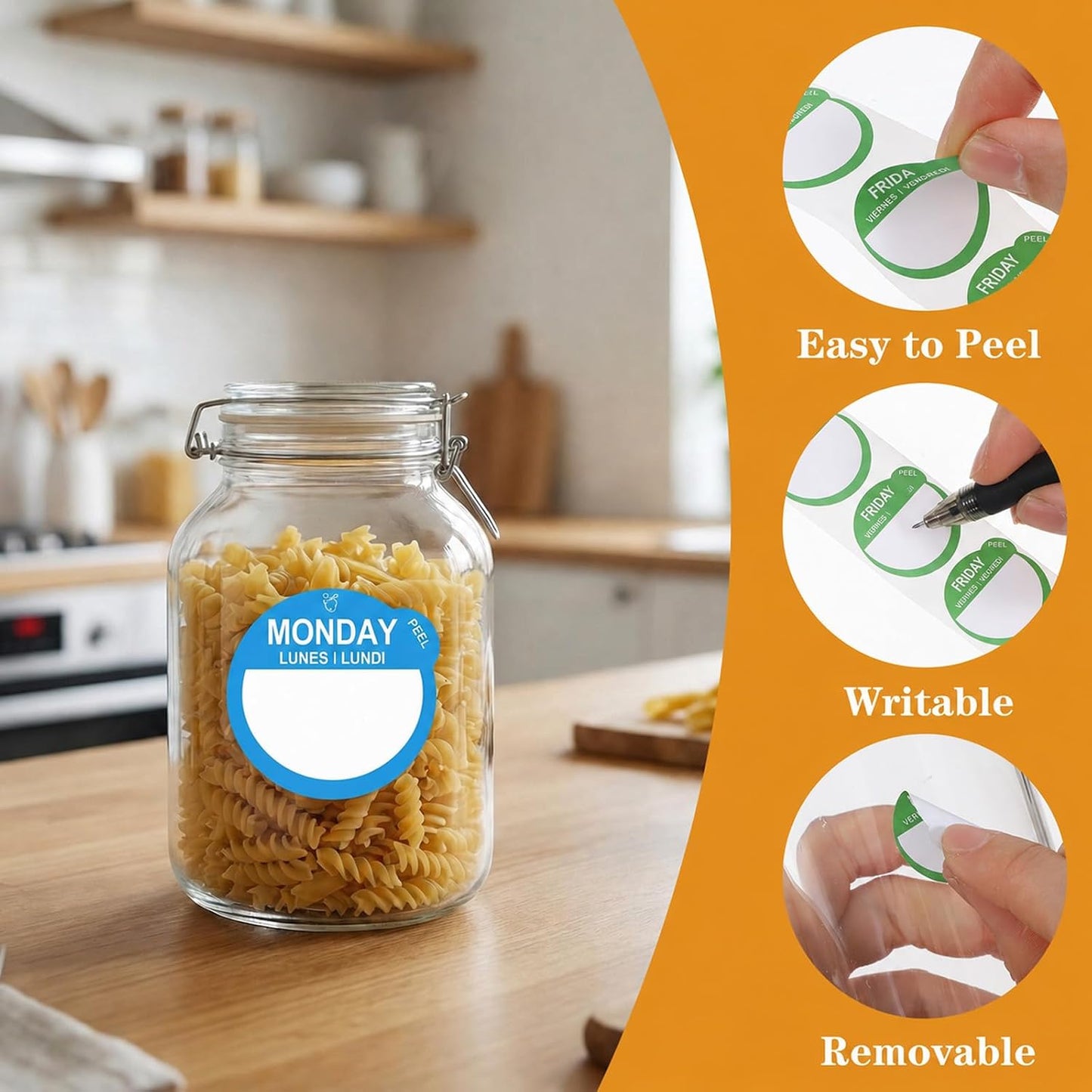 14 Roll 7000 Pcs Day of The Week Labels Food Labels Monday Through Sunday Management Inventory Stickers Removable Weekly Self Adhesive Date Dot Stickers for Restaurant Kitchen Containers Dispenser