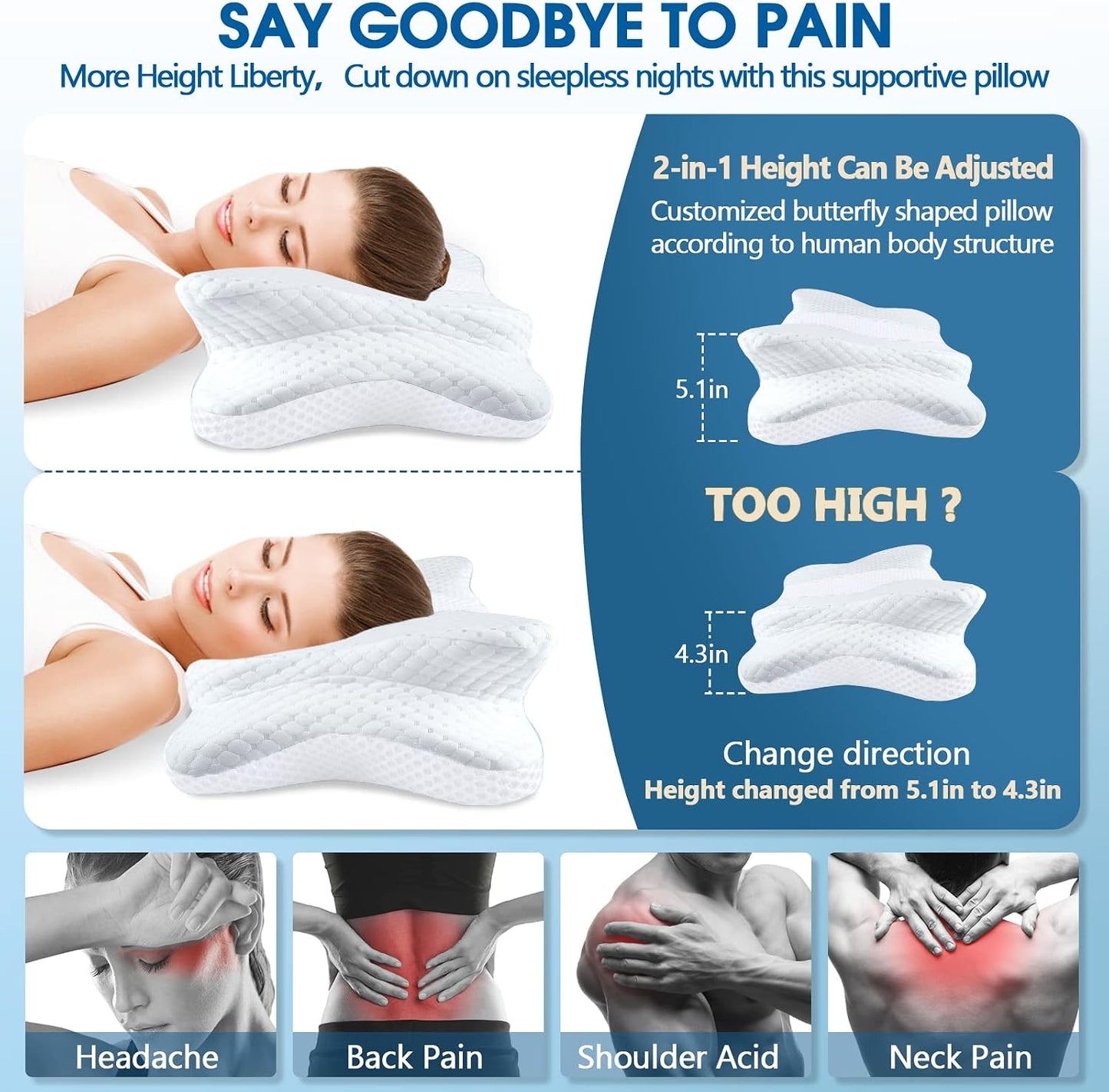 CHxxy Memory Foam Pillows, Cervical Pillow for Neck & Shoulder Pain Relief | Ergonomic Contour Bed Pillow, Soft for Side Sleep Stomach Sleeping and Back Sleeper-Queen Size&Grey