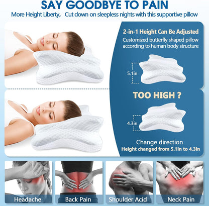 CHxxy Memory Foam Pillows, Cervical Pillow for Neck & Shoulder Pain Relief | Ergonomic Contour Bed Pillow, Soft for Side Sleep Stomach Sleeping and Back Sleeper-Queen Size&Grey