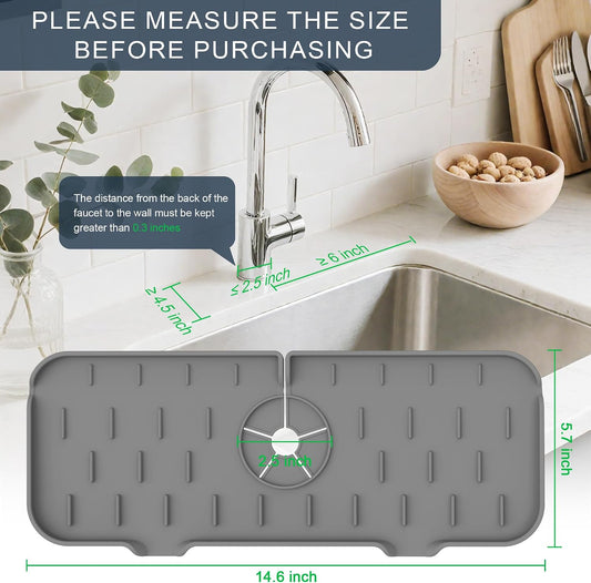 Gosmol Kitchen Sink Splash Guard Silicone Faucet Mat for Kitchen Sink Grey