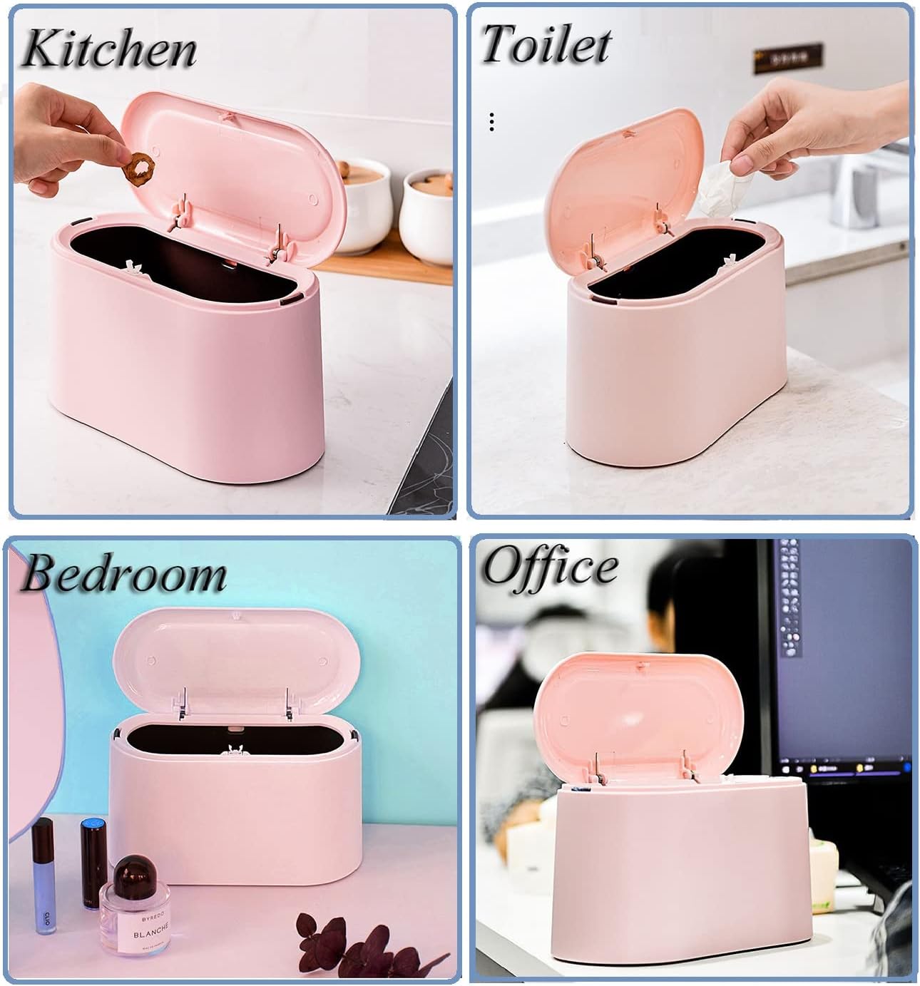 LTWQLing Mini Trash Can with Lid - Removable Small Garbage Can, Tiny Plastic Trash Bin, Pop Up Countertop Wastebasket, Counter Garbage Lint Bin for Bathroom,Office,Kitchen,Desk,Coffee Table(White)