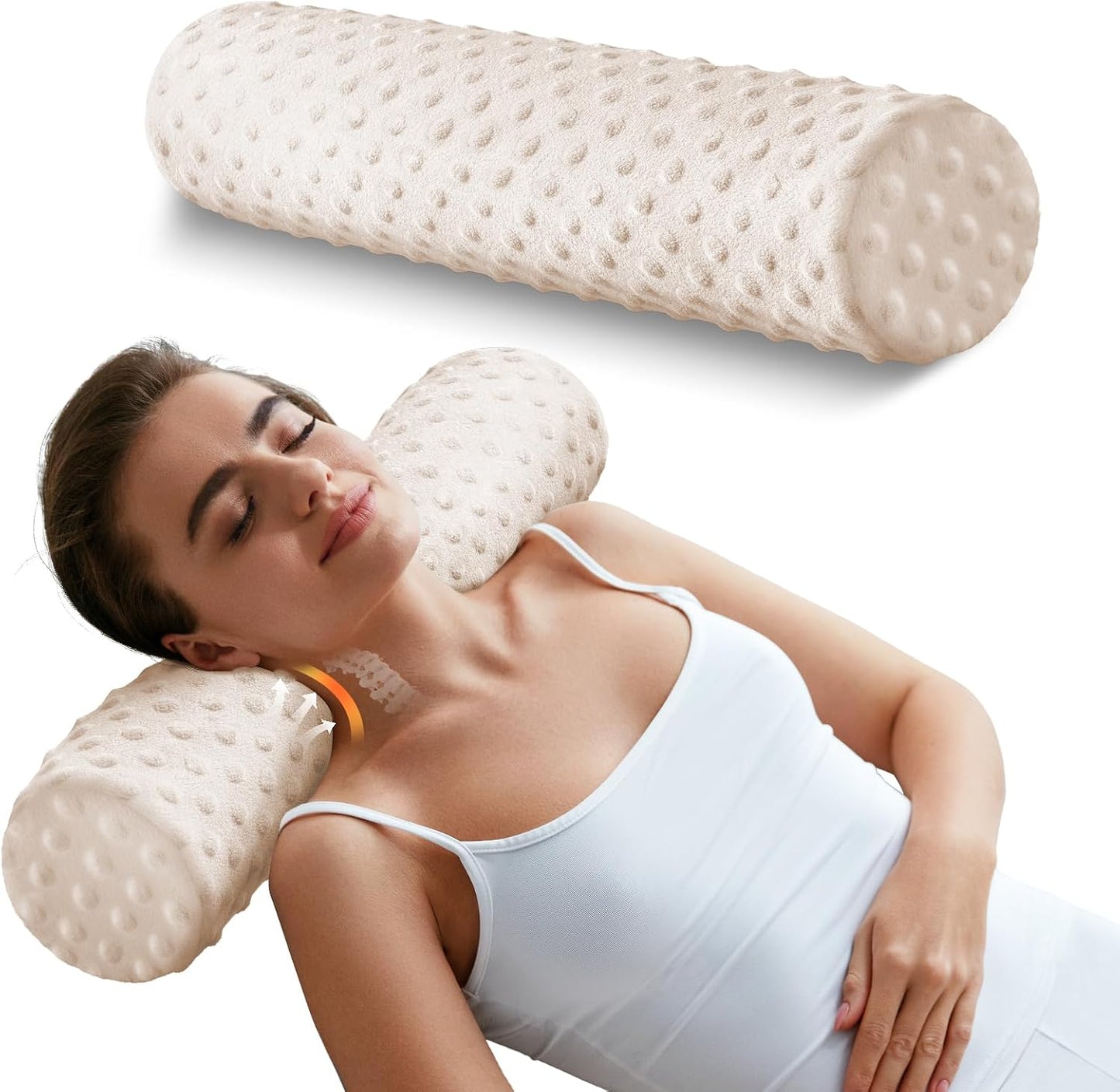 Memory Foam 4" Round Pillow, Cervical Neck Pillow for Pain Relief, Cylinder Pillows 18"x 4", Removable Cover, Neck Roll Pillow for Sleeping, Velvet Dots, Grey