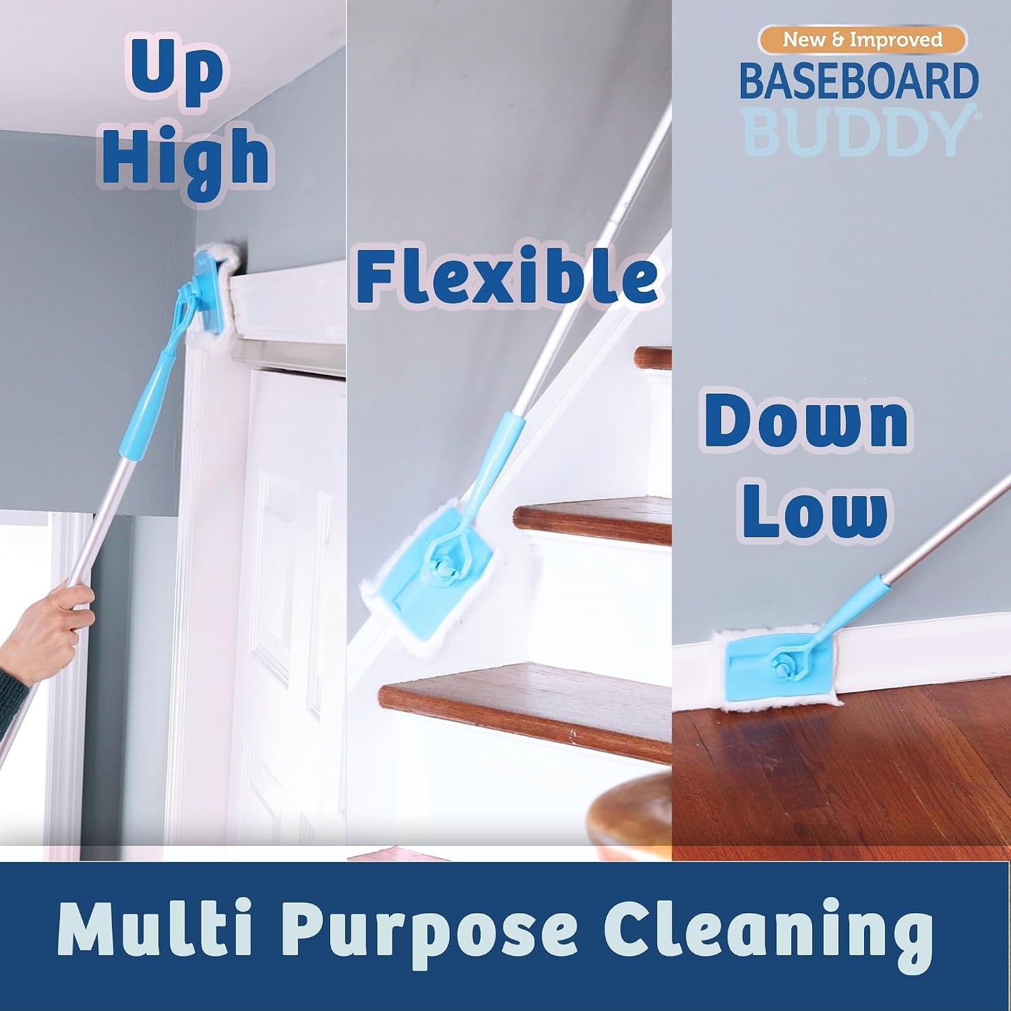 Baseboard Buddy | Lightweight Home Cleaning Essential, Perfect for Baseboards, Moldings & Walls, Glide & Wipe Trapping & Locking Dirt & Dust | As Seen on TV, (1 Baseboard Buddy & 3 Reusable Pads)