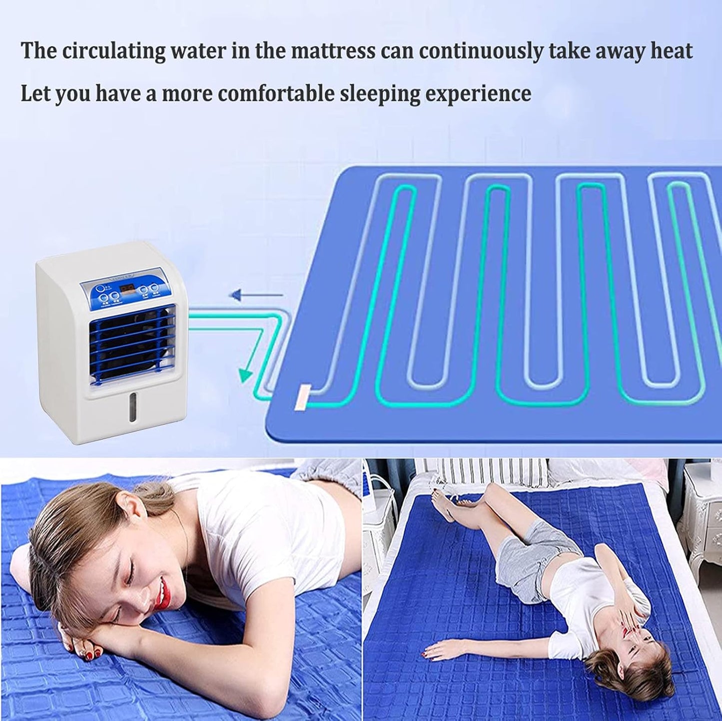 Mattress Cooler Air Conditioning Water Cooling Mattress System, Cool Sleeping Mattress in Summer - Adjustable Temperature, Bed Fans for Cooling Under Sheets (Size : 55.1x63in)