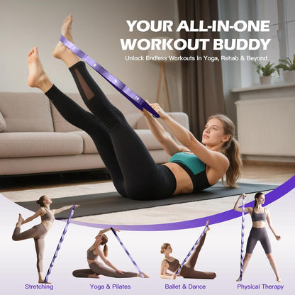 Non Elastic Stretching Strap with Loops - Yoga Straps for Physical Therapy, Durable Stretch Bands for Exercise, Flexibility Training, Hamstring & Leg Stretcher, Yoga/Pilates/Gymnastics