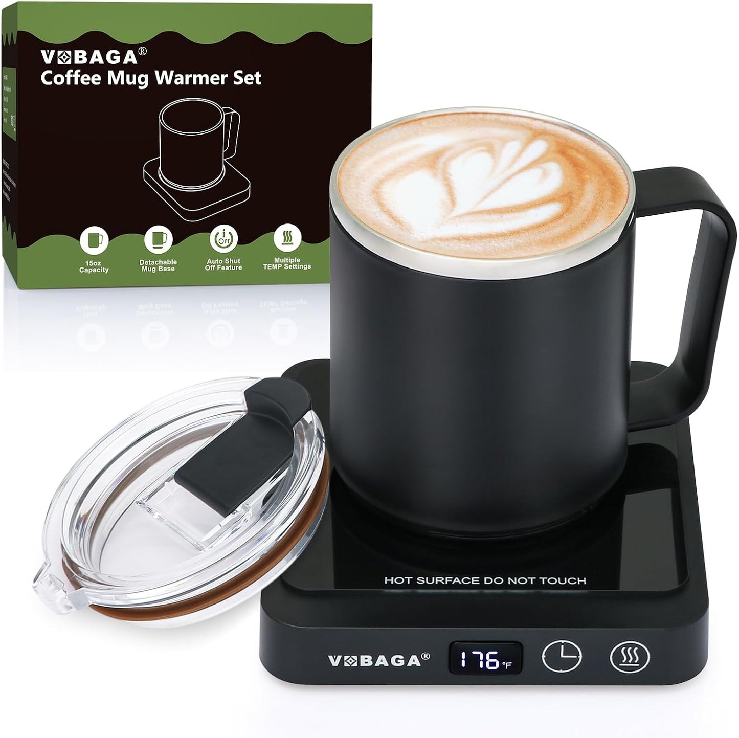 VOBAGA Mug Warmer, Coffee Cup Warmer for Desk with 5 Temp Settings & 2-12H Timer, Smart Candle Warmer & Coffee Warmer with Display for Fastest Heating Coffee, Cocoa, Ideal Coffee Gifts(No Cup)