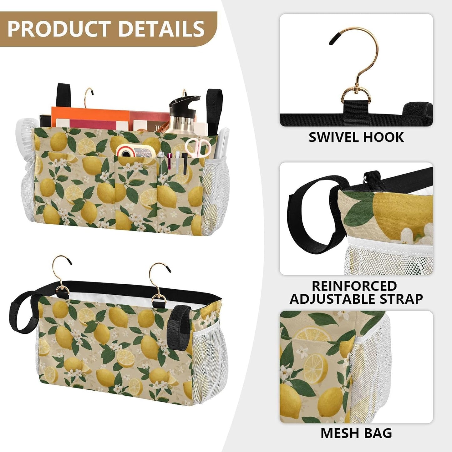 Bedside Caddy Hanging Bunk Bed Caddy Bed Organizer Hanging Pocket with 2 Hooks Bedside Storage Organizer Pocket Bag Holder Checkered Light Green - Colors B