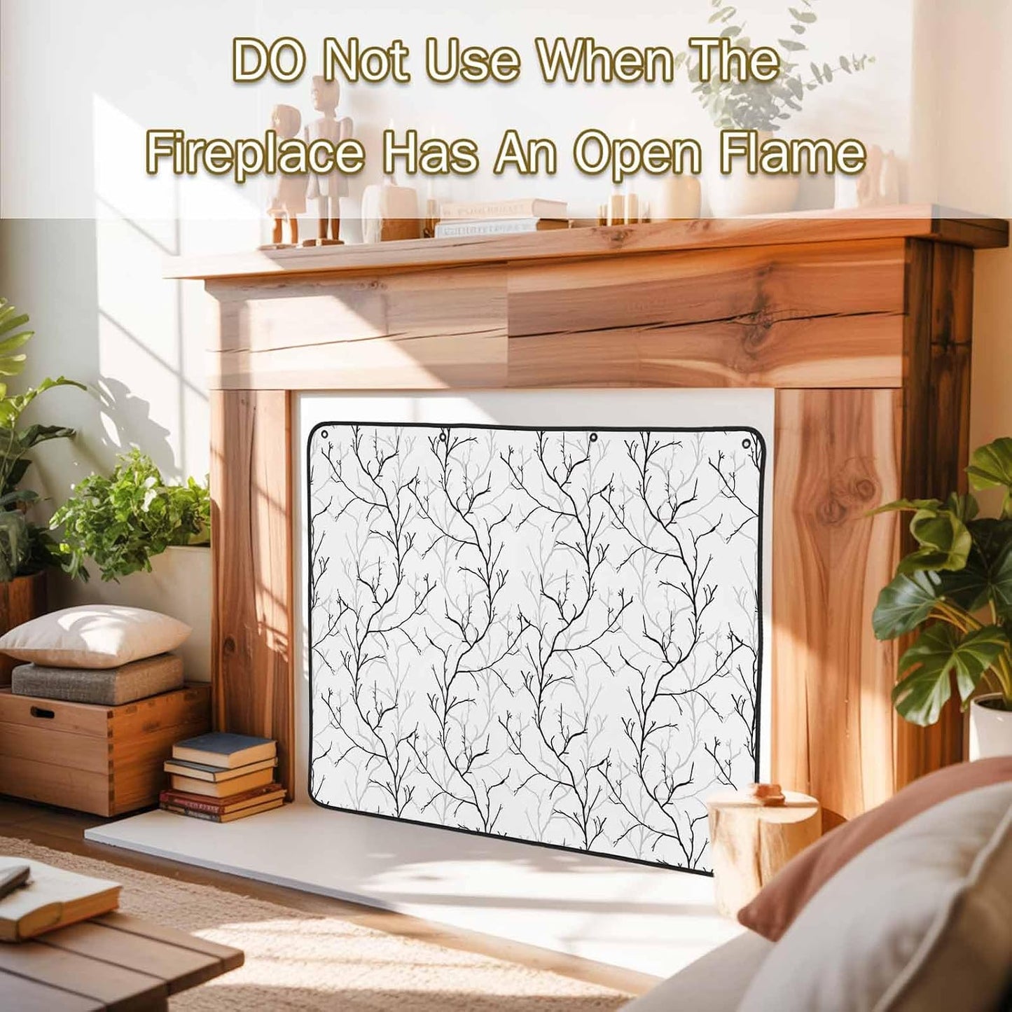 Magnetic Fireplace Cover White Vines Fireplace Screen Decorative Flowers Leaves Tree Branches Insulation Fireplace Blocker Blanket Save Energy Fireplace Draft Stopper Covers for Living Room 39x32 Inch
