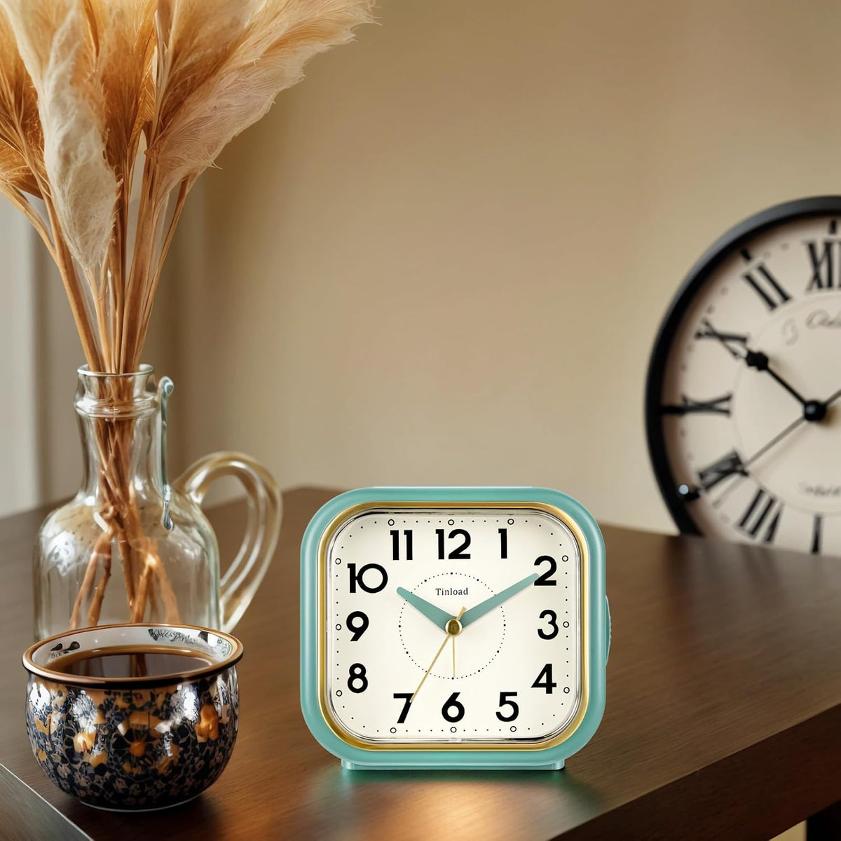 Tinload 4.3" Vintage Retro Analog Alarm Clock, Super Silent Non Ticking Clock with Manual Light, Snooze, Battery Operated, Simply Design, for Living Room, Bedroom, Bedside, Desk(Blue-V2)