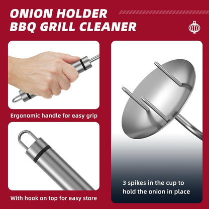 Onion Holder Grill Brush, BBQ Grill Brush Bristle Free for Outdoor Grill | Grill Cleaning Brush Tools for Blackstone Charcoal Grills Gas Grills, Grill Cleaner Brush BBQ Grill Accessories
