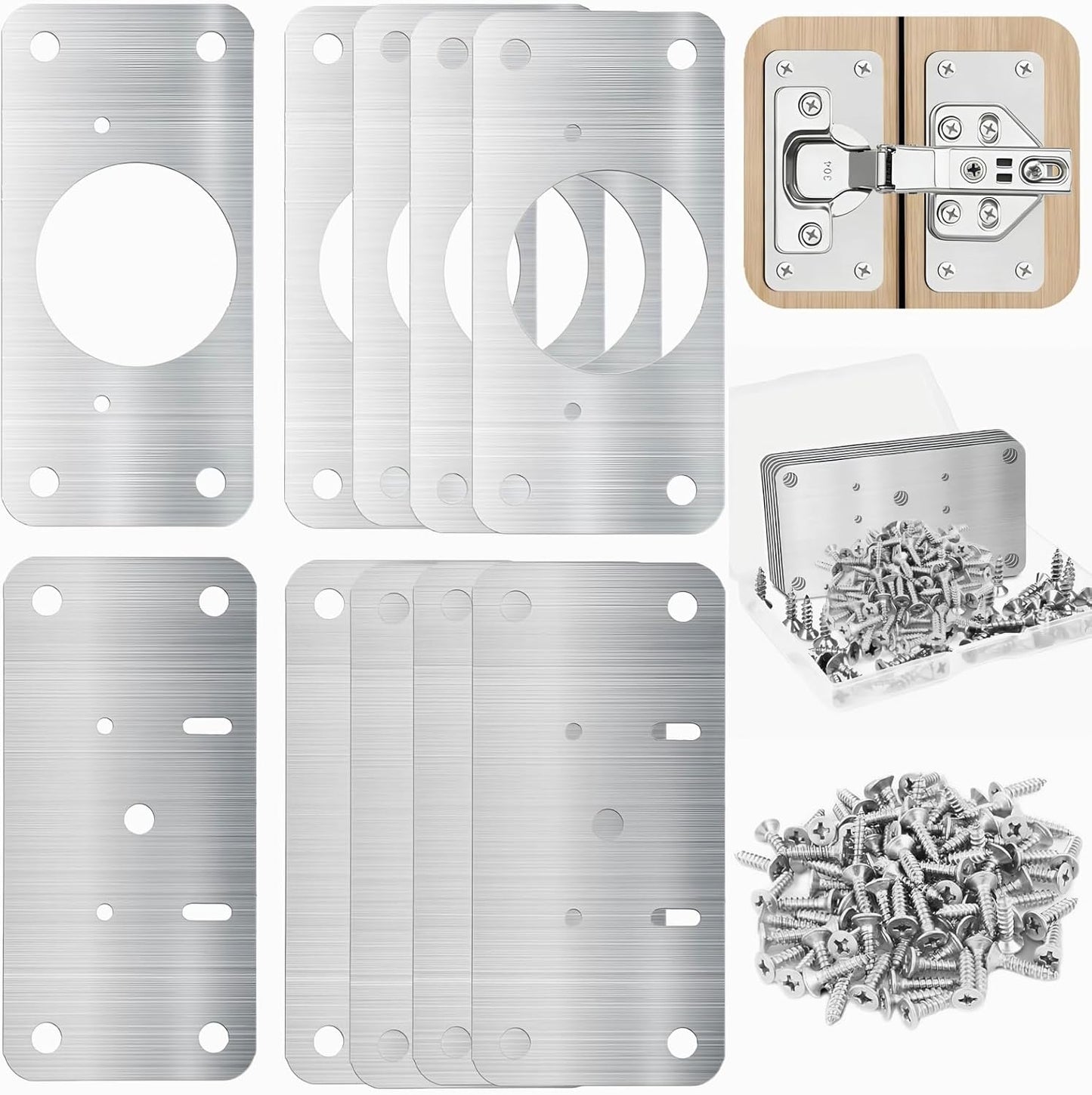 Cabinet Hinge Repair Plate, Hinges Repair Fixing Plate Cabinet Repair Board | 6 Pcs Stainless Steel Hinge Repair Brackets Kit,Kitchen Cupboard Door Hinge Repair Plate Kit with Screws Small Universal