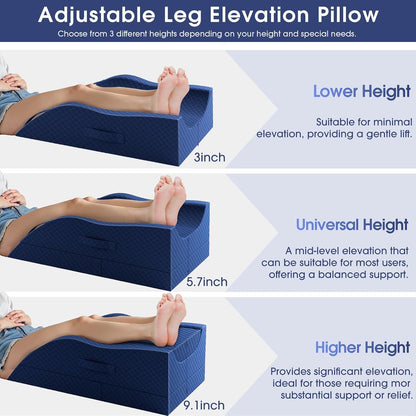 CushZone Leg Pillow, Leg Elevation Pillow with Pad and Memory Foam, Height Adjustable Bolster Pillow for Legs, Leg Pillow Elevation Blood Circulation, for Post-Surgery, Grey