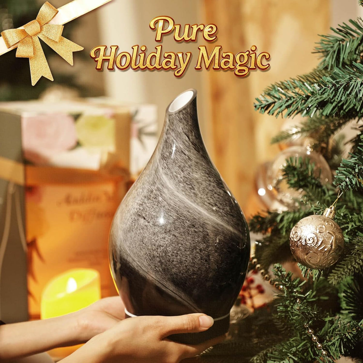 Porseme Essential Oil Diffuser 280ml Handmade Glass Diffuser 7H Runtime | Elegant Handmade Glass Aroma Diffuser with 7-color LEDs, Quiet Aromatherapy and Safe Auto Shut-off, Perfect for Gifts