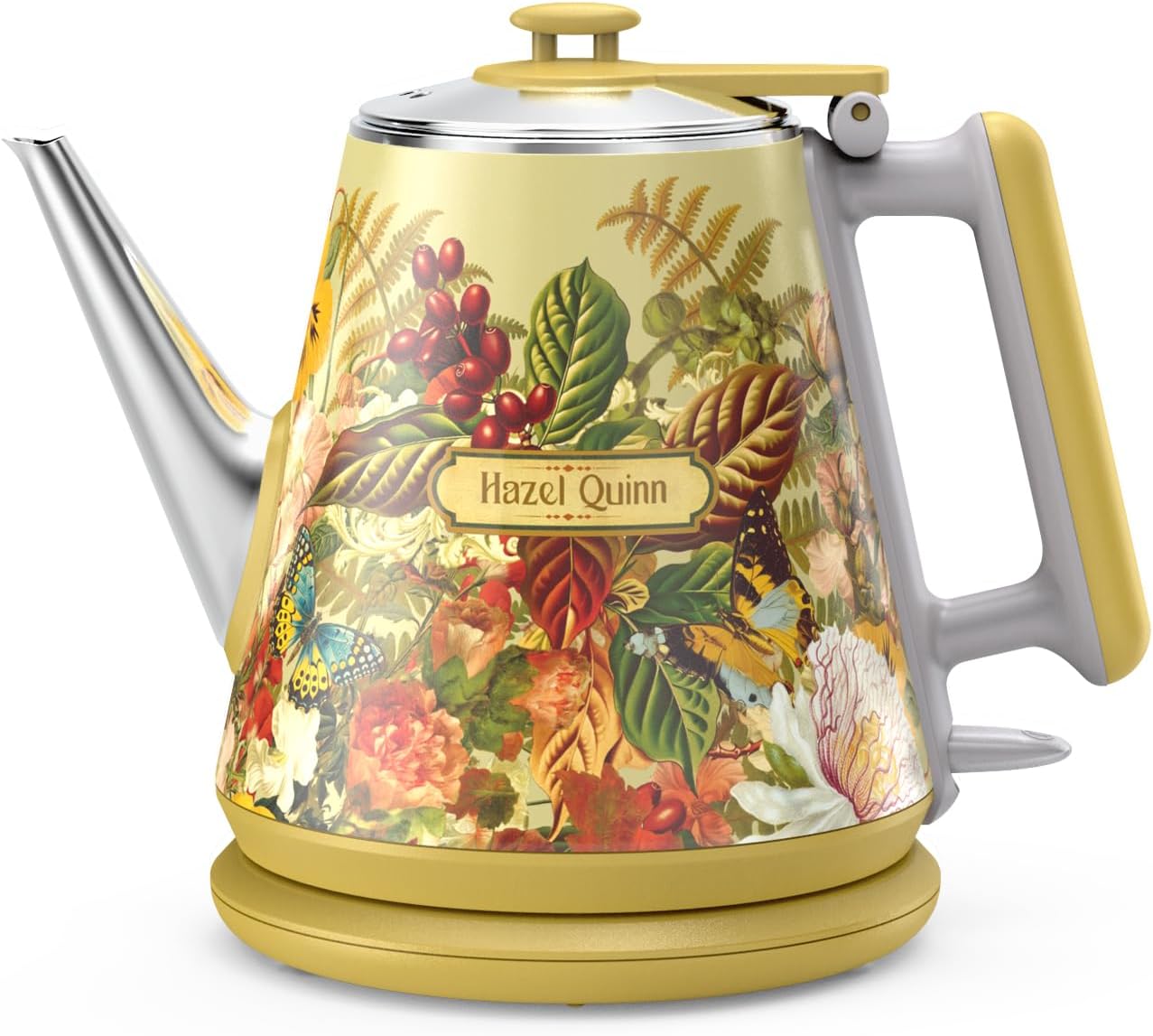 Hazel Quinn Electric Kettle, 1L/34oz Small Tea Kettle - Pearl White | 800W Fast Boil, 304 Stainless Steel Interior, Double-Wall Cool Touch, Gooseneck Spout, Auto Shut-Off, BPA-Free Cordless Home