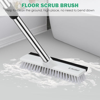 SetSail Floor Scrub Brush with 51-Inch Long Adjustable Handle 2 in 1 Scrape Brush Stiff Bristle Floor Scrubber for Cleaning Shower Bathroom Garage Kitchen Wall Deck Tub Tile | 2 in 1 Scrape Brush Stiff Bristle Floor Scrubber for Cleaning Shower Bathroom