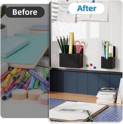 Marbrasse Magnetic Dry Erase Marker Holder,Pen and Eraser Holder for Whiteboard，Magnet Pencil Cup Utility Storage Organizer for Office, Refrigerator, Locker and Metal Cabinets (2 Pack)