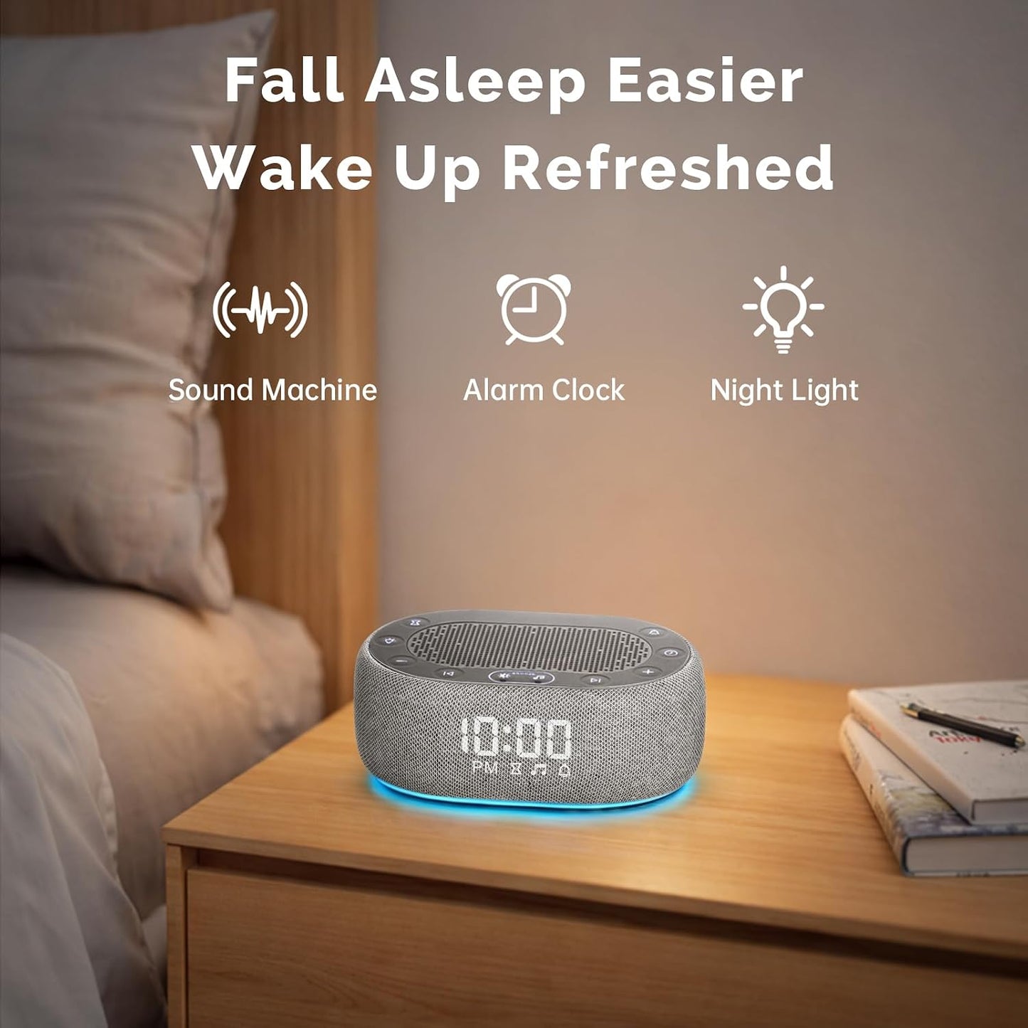 1Mii White Noise Machine with Alarm Clock, Sound Machine for Sleeping | for Adult Baby, Smart App Controlled, 30 Soothing Sounds, Dimmable 7-Color Night Light, Sleep Timer, 30 Volume Levels - Grey