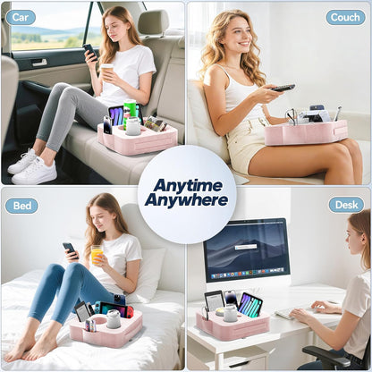 Couch Cup Holder Pillow, Sofa and Bed Caddy for iPad, Kindle, Switch, Game Controller, Remotes, Phones, Small-Sized Cup & Drink Holder for Couch, Bed, Desk, Car, Beach, Bathroom Cup Holder