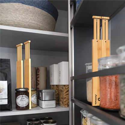 Bamboo Drawer Dividers, Expandable Drawer Separators Splitter, 17-22 inches Adjustable Spring-loaded Organizer for Large Utensil, Clothes, Tools Drawers, 6 Pack Dividers + 4 Pack Baffle
