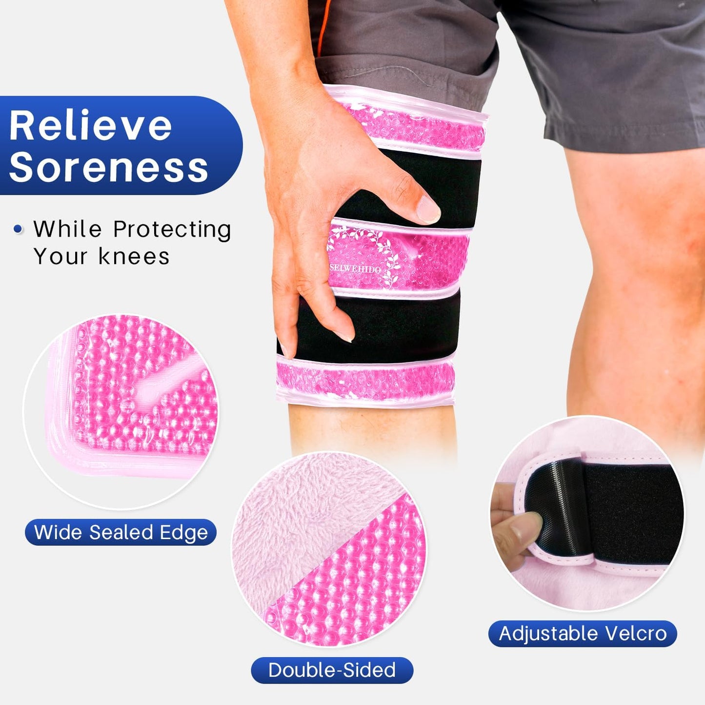 Knee Ice Pack Wrap for Pain Relief Reusable Gel Ice Wrap for Leg Injuries Swelling Knee Replacement Post-Surgery Recovery Adjustable Cold Compression Therapy Wrap for Arthritis