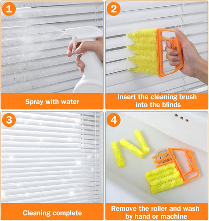 2 Pcs Blind Duster for Wood Blinds, 7 Finger Blind Cleaner Duster Tool | Microfiber & Washable for Easy Dusting (Orange)