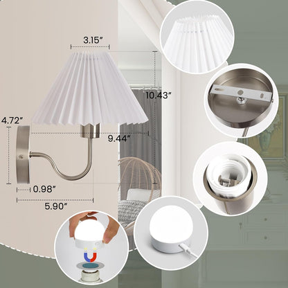 Rechargeable Battery Operated Wall Sconce Sets of 2, 15 Colors Wireless gooseneck Black Wall Lights Fixture with Dimmable Bulbs and Remote, Not Hardwired Wall Mounted Lamps for Bedroom Living Room
