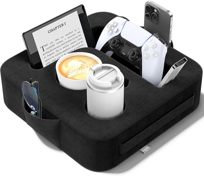 Couch Cup Holder Pillow, Sofa and Bed Caddy for iPad, Kindle, Switch, Game Controller, Remotes, Phones, Small-Sized Cup & Drink Holder for Couch, Bed, Desk, Car, Beach, Bathroom Cup Holder