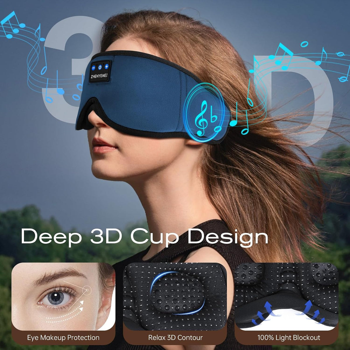 Sleep Mask with Bluetooth 5.4 Headphones, Removable 3D Eye Cups, Timing Sleeping Headphones for Side Sleepers, Wireless Music Eye Mask Speakers for Men, Women, Tech Gifts, Pink