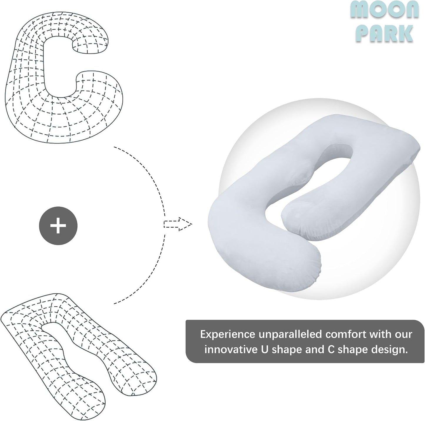 MOON PARK Pregnancy Pillows for Sleeping - 57 Inch U Shaped Full Body Maternity Pillow with Removable Cover - Support for Back, Legs, Belly, Hips - Pregnancy Pillow for Women - Grey