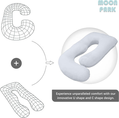 MOON PARK Pregnancy Pillows for Sleeping - 57 Inch U Shaped Full Body Maternity Pillow with Removable Cover - Support for Back, Legs, Belly, Hips - Pregnancy Pillow for Women - Grey