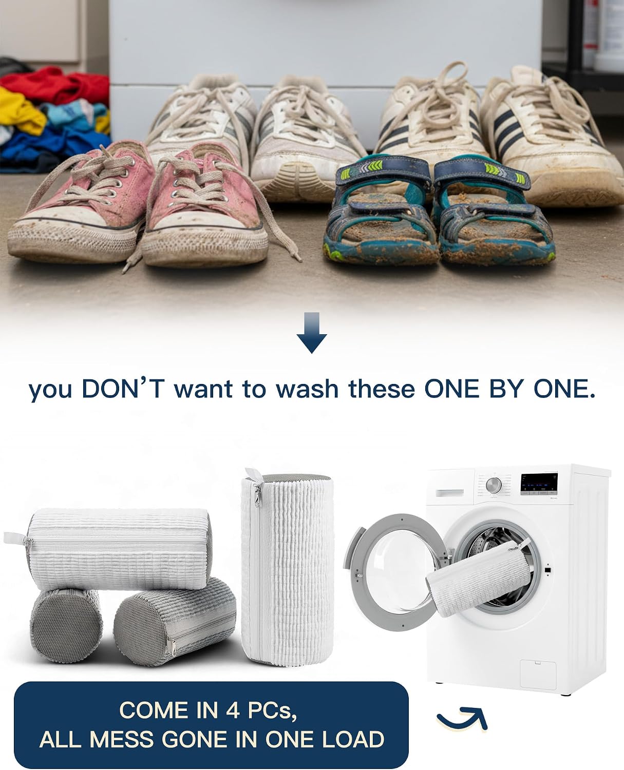 4 PCs Shoe Washing Machine Bag, Upgraded Lock-Zipper Design, 360° Deep Clean for Sneakers, Tennis Shoes and Slippers, Quiet Shoe Laundry Bag for Washer and Dryer (4 PACK)