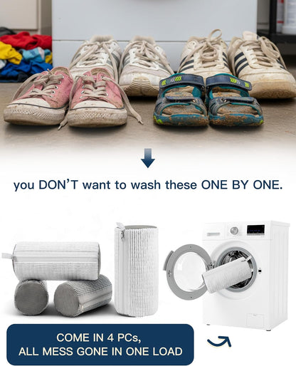 4 PCs Shoe Washing Machine Bag, Upgraded Lock-Zipper Design, 360° Deep Clean for Sneakers, Tennis Shoes and Slippers, Quiet Shoe Laundry Bag for Washer and Dryer (4 PACK)