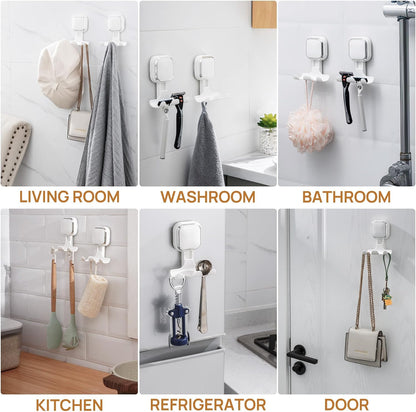 Razor Holder for Shower 2 Pack, Powerful Vacuum Suction Cup Hook for Towel, Loofah, Razor, Squeegee, Damage-Free Wall Shower Hook, Shaver Holder for Bathroom, Easy to Install and Reuse, Black
