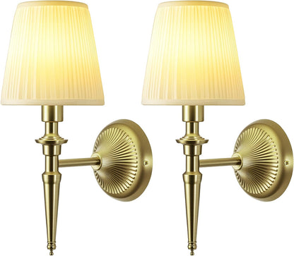 Battery Operated Wall Sconces Set of 2, Wireless Rechargeable Wall Lights with 12 RGB Colors and 3CCT Dimmable, Small Fabric LED Wall Lamps for Bedroom, Living Room, Hallway, Gold