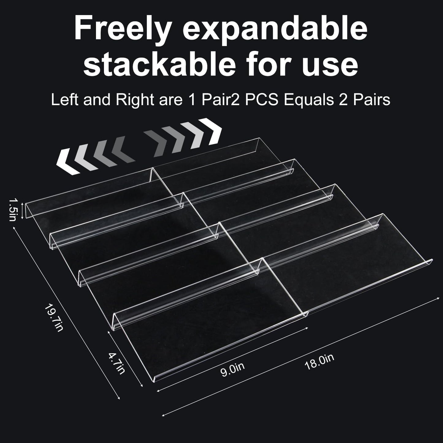 Expandable Acrylic Spice Drawer Organizer – 4-Tier Clear Seasoning Rack Insert for Kitchen Drawers, Adjustable from 9" to 18", Fits Most Spice Jars (Jars Not Included) 8-Pack