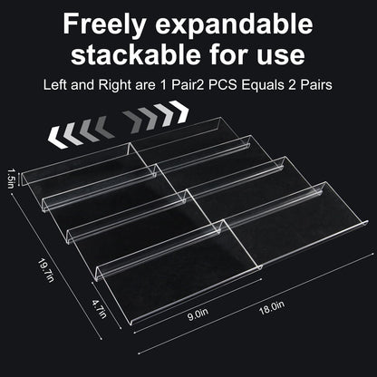 Expandable Acrylic Spice Drawer Organizer – 4-Tier Clear Seasoning Rack Insert for Kitchen Drawers, Adjustable from 9" to 18", Fits Most Spice Jars (Jars Not Included) 8-Pack