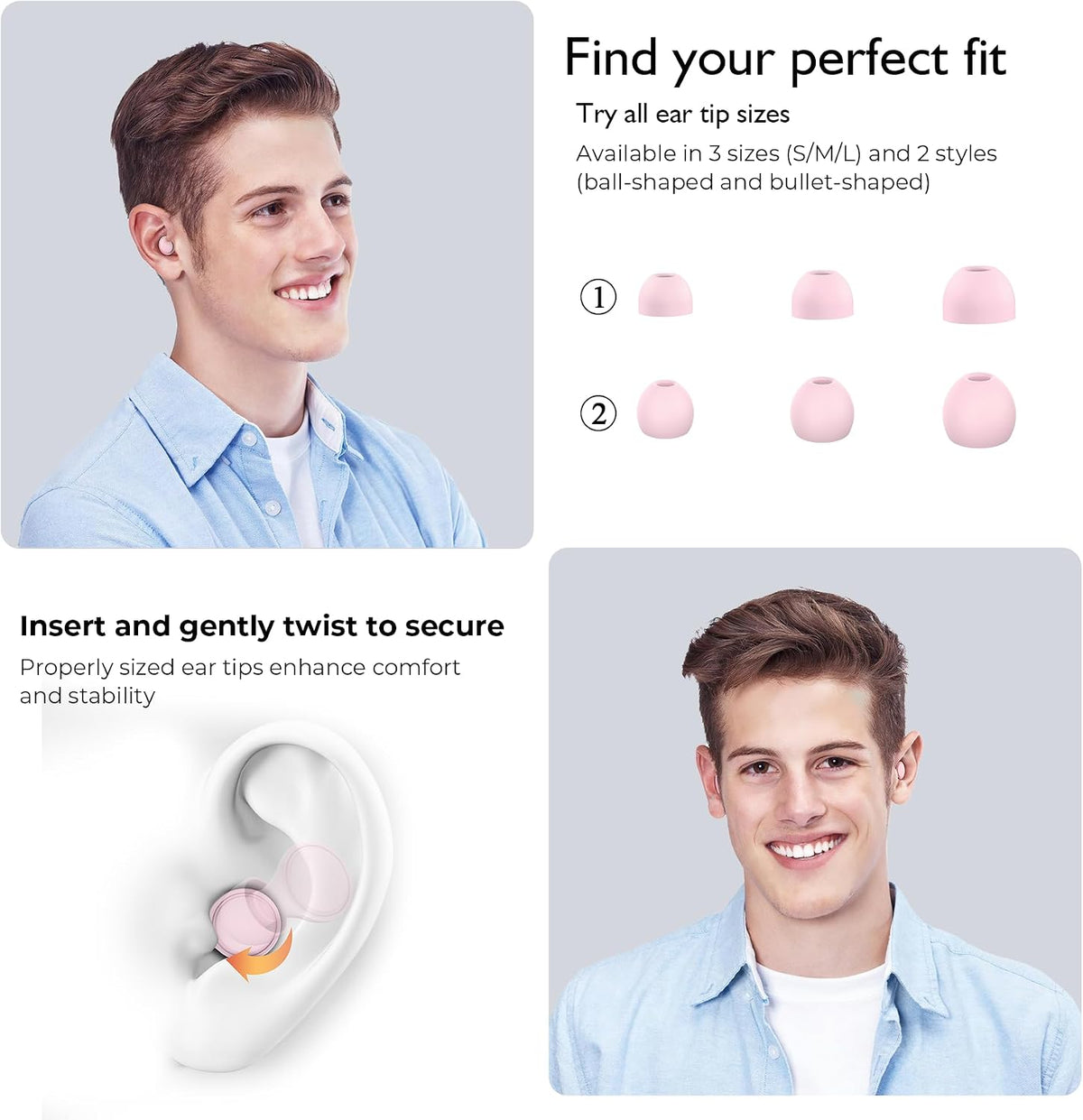 Jayine 2 Pairs Ear Plugs for Sleeping, Soft Full Silicone Ear Plugs for Noise Reduction 25dB, Reusable Hearing Protection Earplugs for Concert, Focus, Noise Sensitivity, 8 Ear Tips in S/M/L - Purple