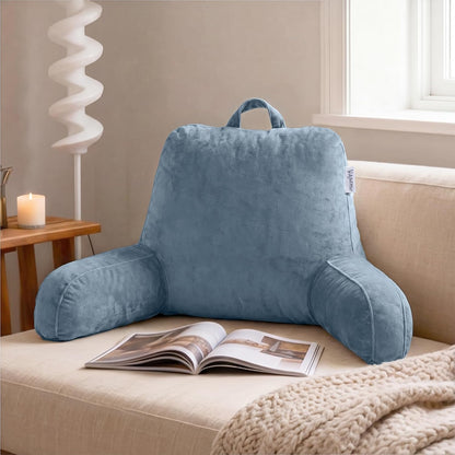 Reading Pillow with Adjustable Memory Foam,Adult Backrest with Arms, Back Pillow for Sitting in Bed with Washable Cover- Large, Gray