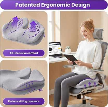 ZZ-WELL Seat Cushions for Office Chairs, Coccyx Cushion for Tailbone Pain, Memory Foam Butt Pillows for Computer Gaming Chair, Patented Pressure Relief Design Chair Cushion (Light Grey, XX-Large)