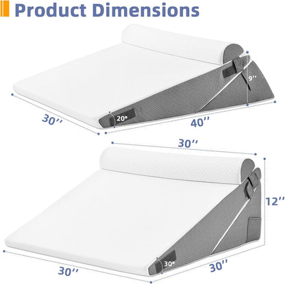 Sasttie Adjustable Wedge Pillow Set for After Surgery, Dark Grey & White | Bed Wedge Pillow Headboard with Memory Foam Neck Cushion, for Acid Reflux, Sleeping, Neck & Back Support