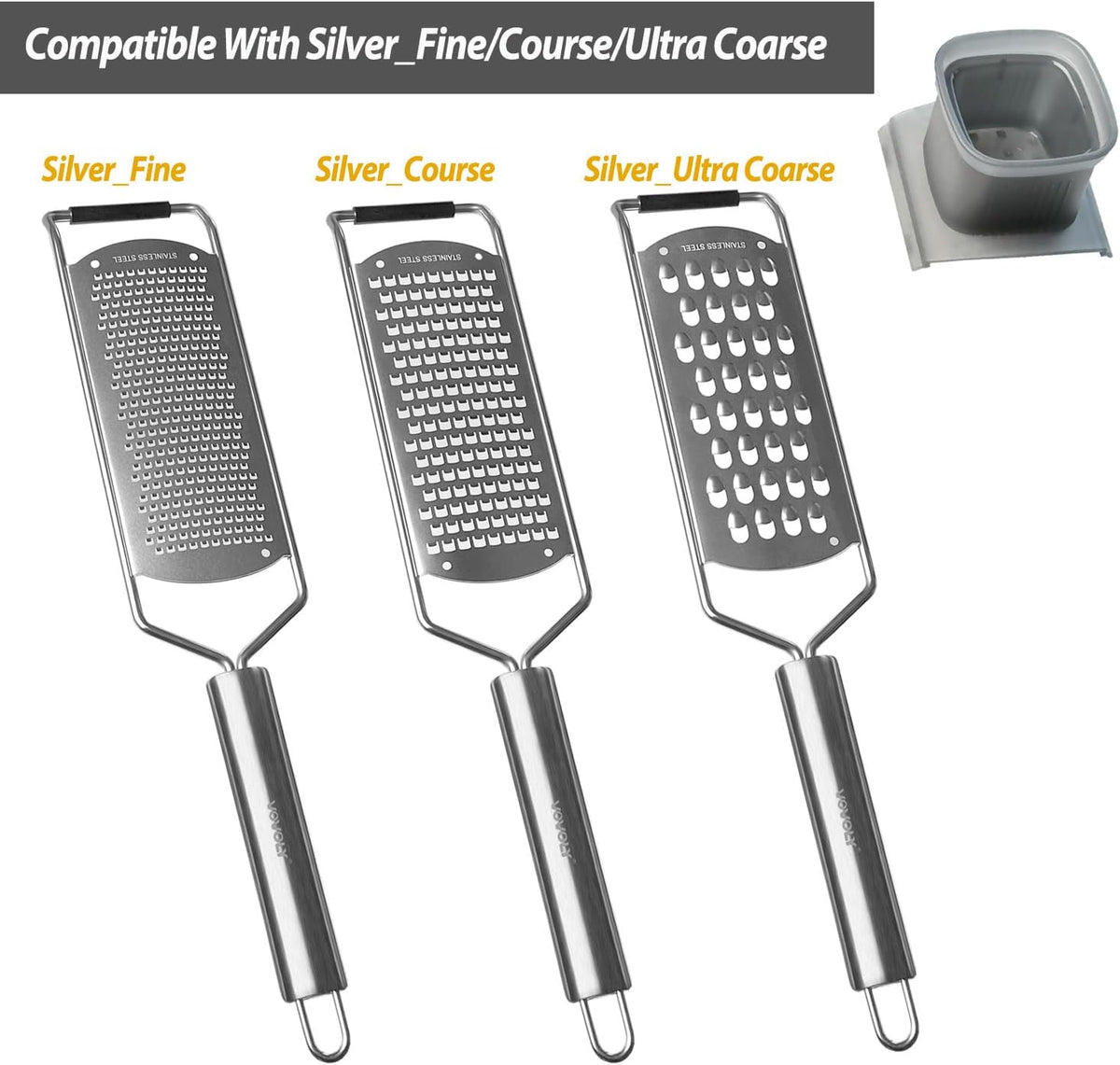 VOVOLY Zester Grater Set, 4 Pack-Fine/Coarse/Extra Coarse/Slider Attachment